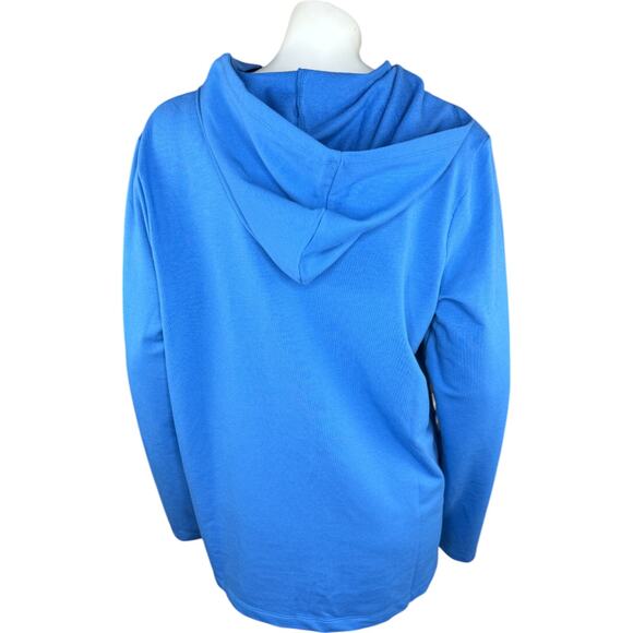 Denim & Co. Beach French Terry Roll Tab Sleeve Hooded Jacket Indigo Sea Medium - Picture 5 of 13